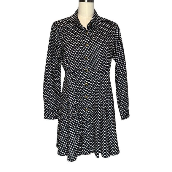 eshakti Blue Polka Dot Long Cotton Long Sleeve Fit and Flare Shirt| 12 - Picture 1 of 8